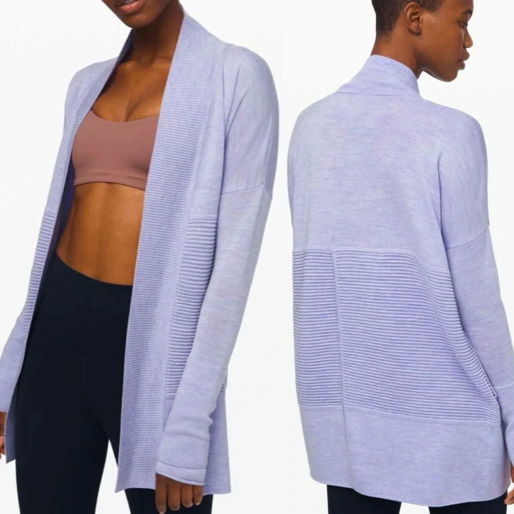 Lululemon Sit In Lotus Wrap II Heathered Lavender Dusk Merino Wool Cardigan